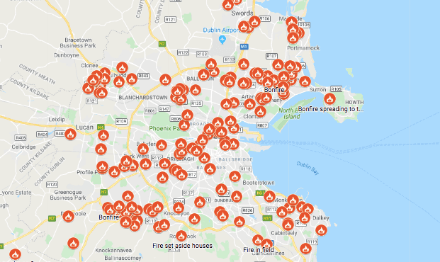 This map shows the extent of Dublin Fire Brigade’s stellar work on Halloween night