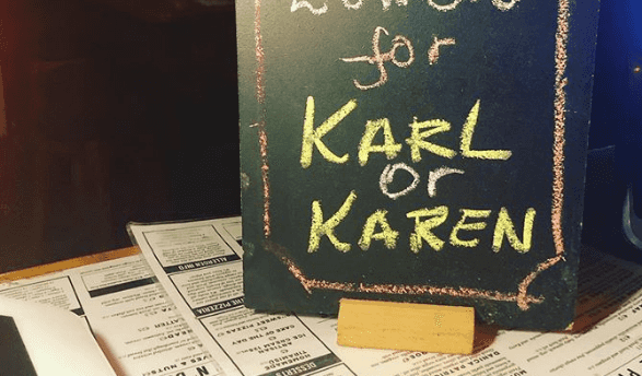 It’s your turn for a free lunch in Dublin this week if your name is Karl or Karen
