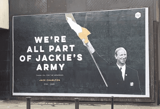 Dublin venue puts up huge billboard tribute to Jack Charlton
