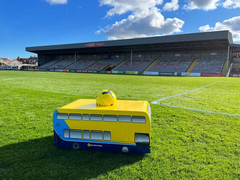 Miniature Dublin Bus deployed as official match ball carrier at Dalymount Park Miniature Dublin Bus deployed as official match ball carrier at Dalymount Park