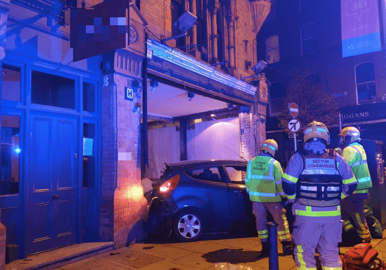 A building was damaged after a collision on George’s Street last night A building was damaged after a collision on George’s Street last night